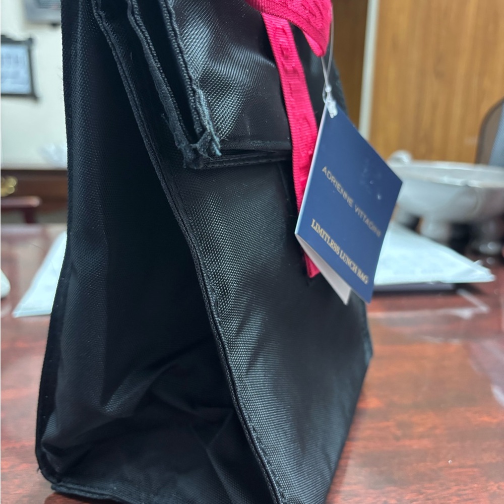 Adrienne Vittadini Black Lunch Bag with Red Strap